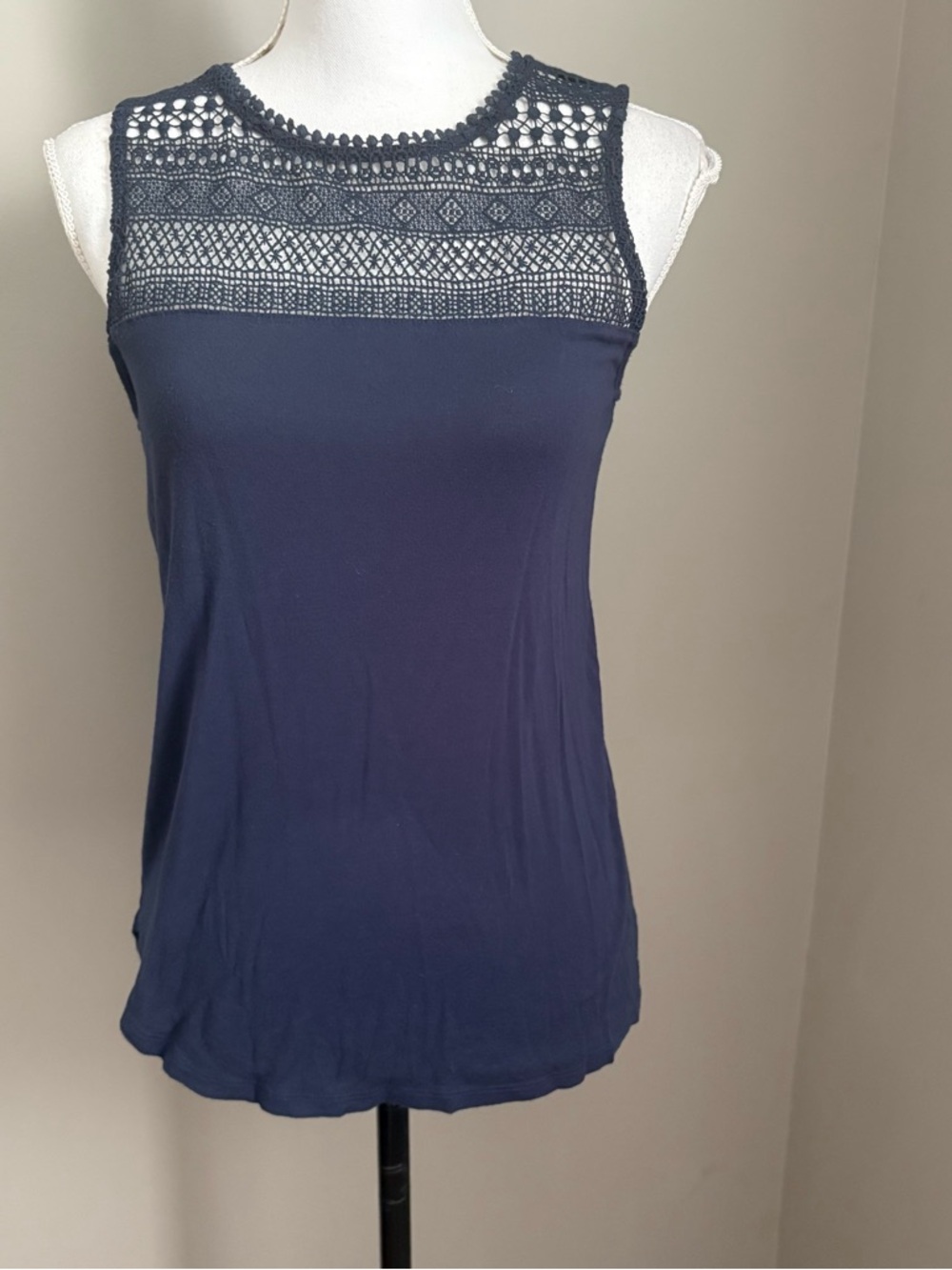 H&M Crochet Top Sleeveless Tank Navy Blue Boho Size S